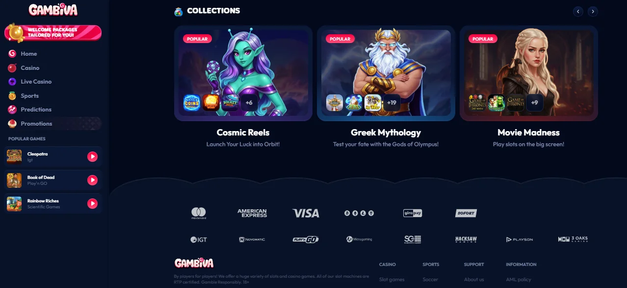 Gambiva Casino payment methods and banking options for UK players