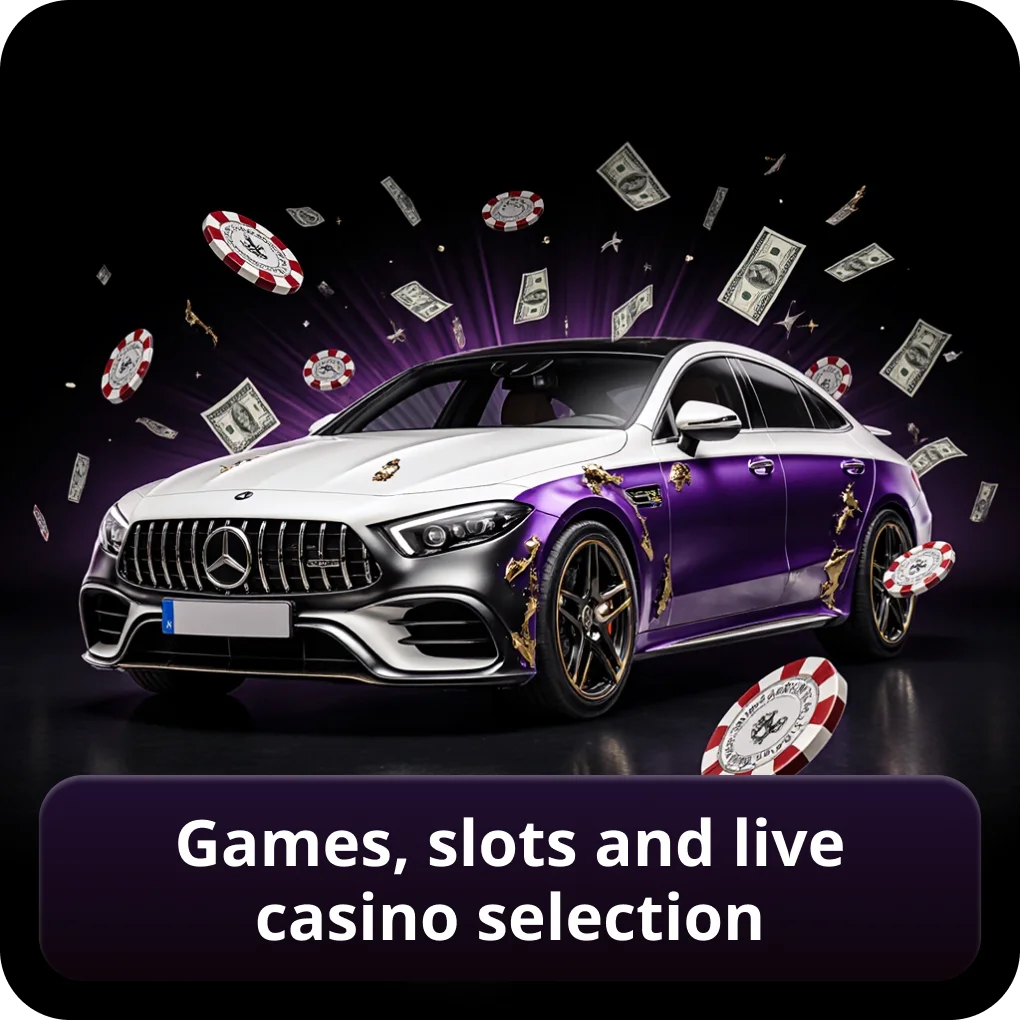Games, slots and live casino selection